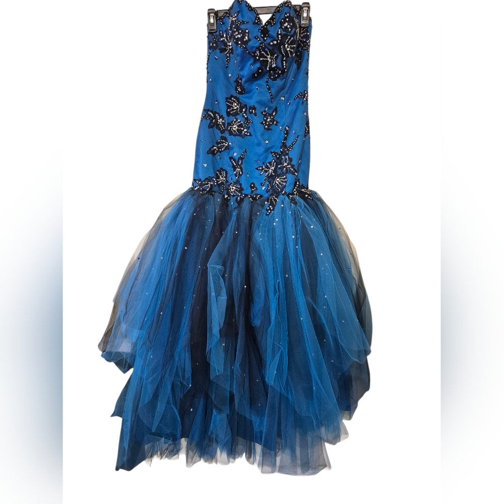 4 Madeline Gardener Blue and Black Prom Dress NwT - Picture 2 of 15